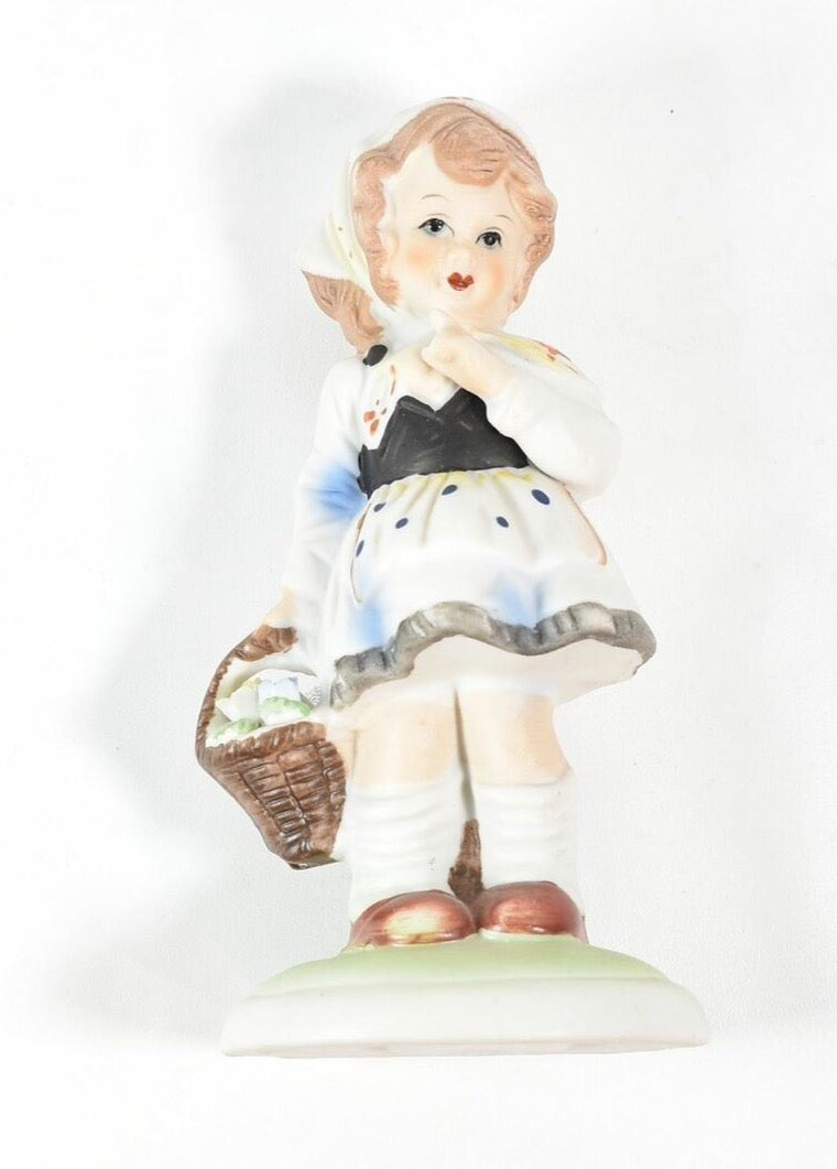 Ceramic Figure 5 inch Girl Little Girl Picking Flowers Used