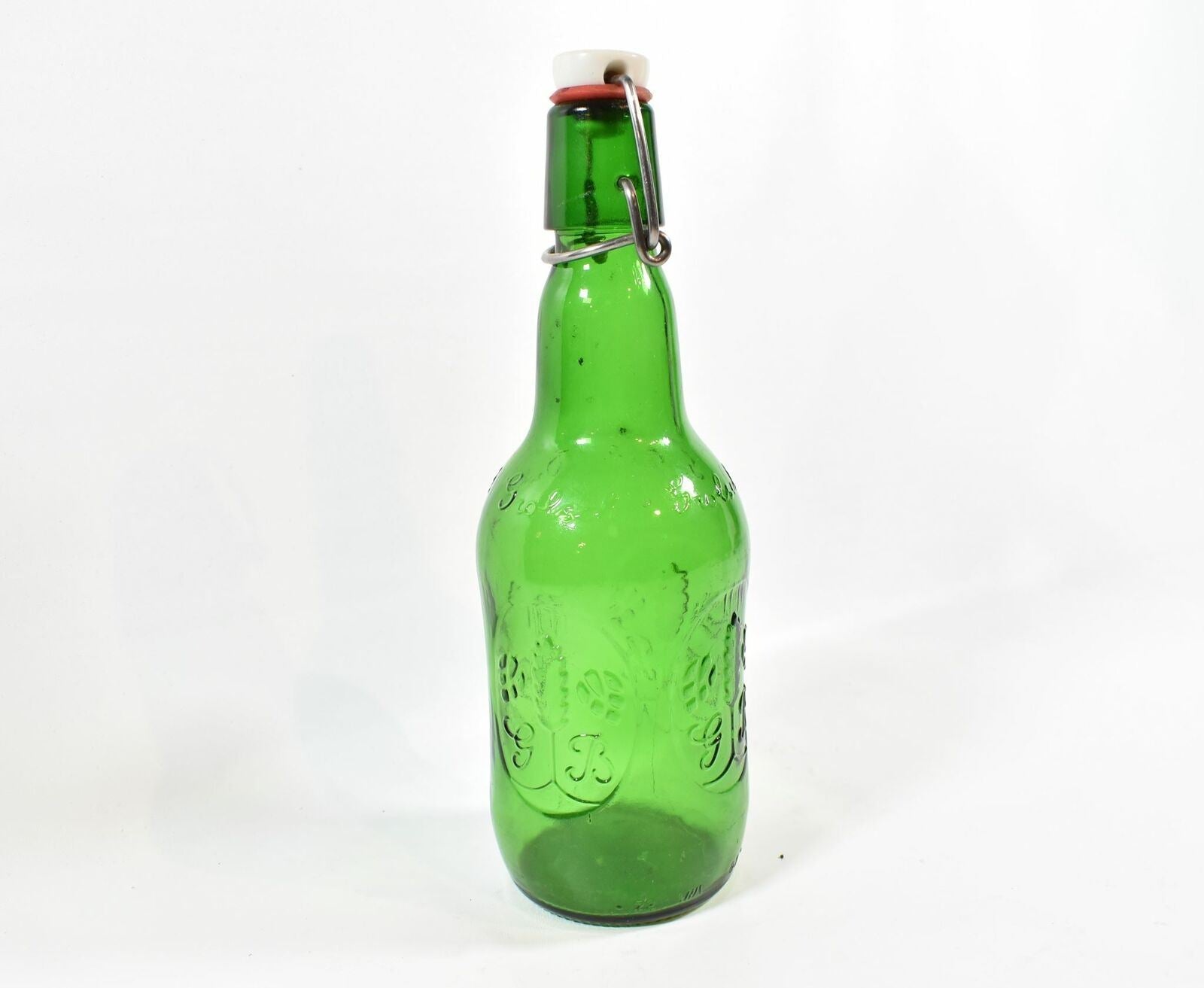 Vintage Glass Bottle Green Sealable Cap Top Air Tight Used