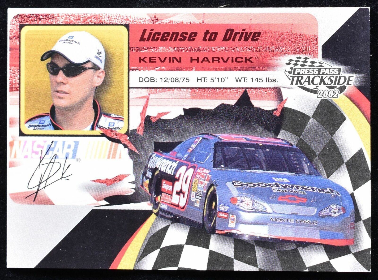 Kevin Harvick Press Pass Track Side 2002 License to drive Nascar LD13/36