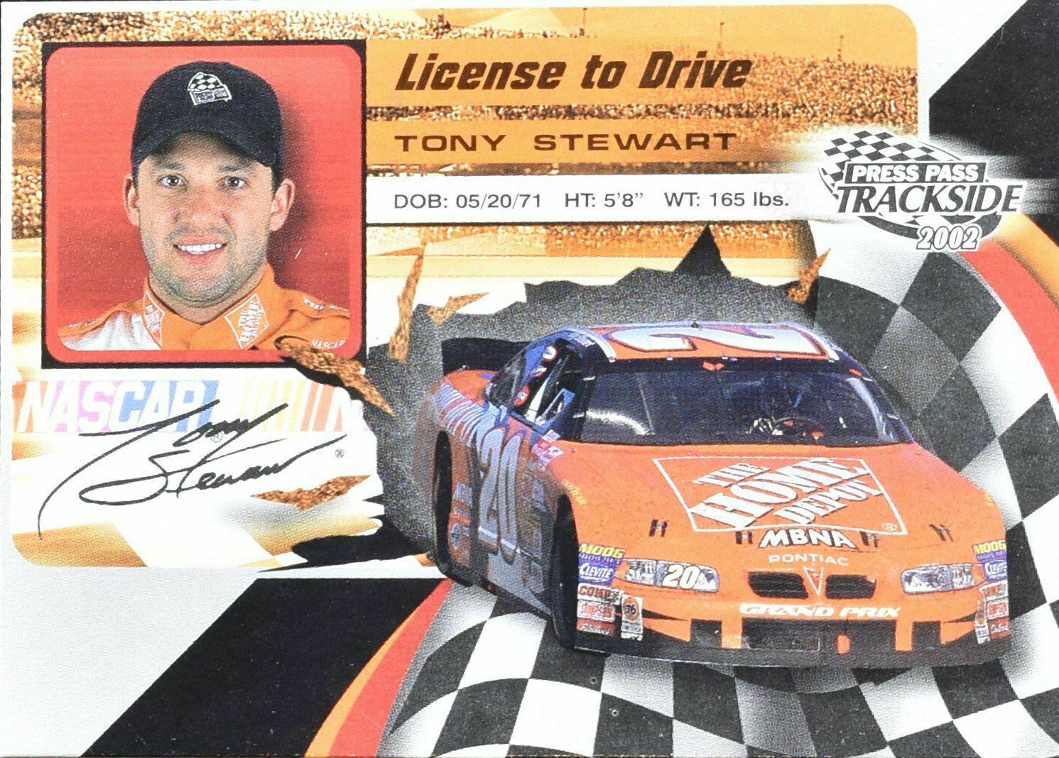 Tony Stewart License to drive nascar racing card press pass LD 32 / 36