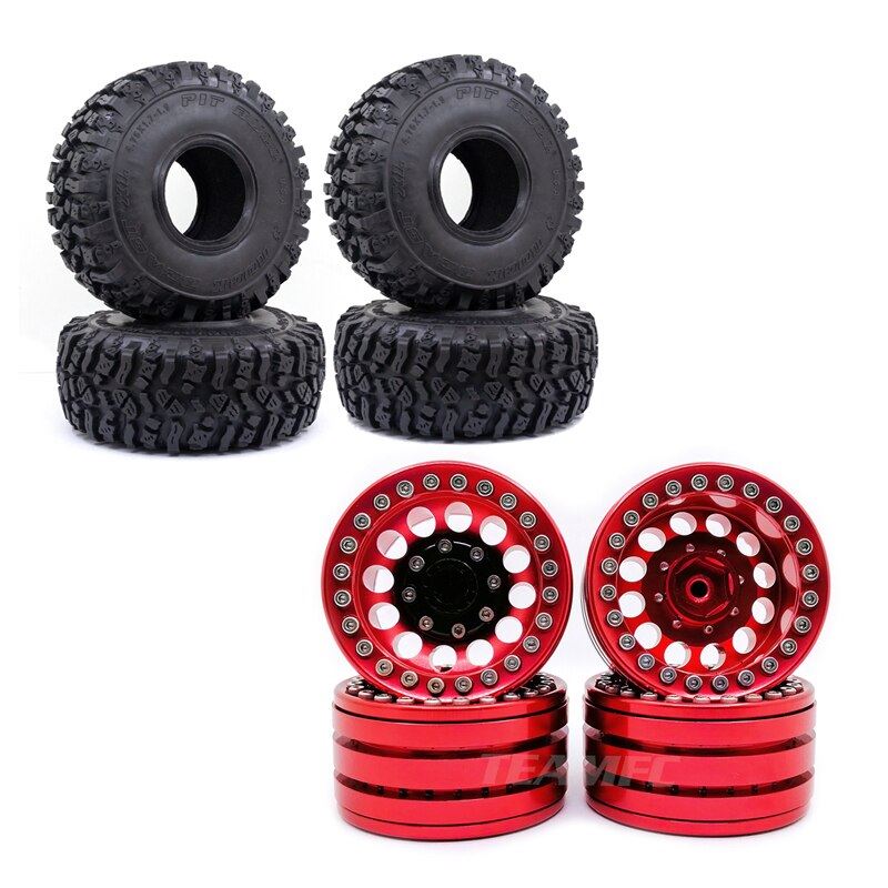 Metal Red Beadlock 1.9'' Wheel Rim & 108mm/120mm Tires for 1/10 RC Rock 4PCS