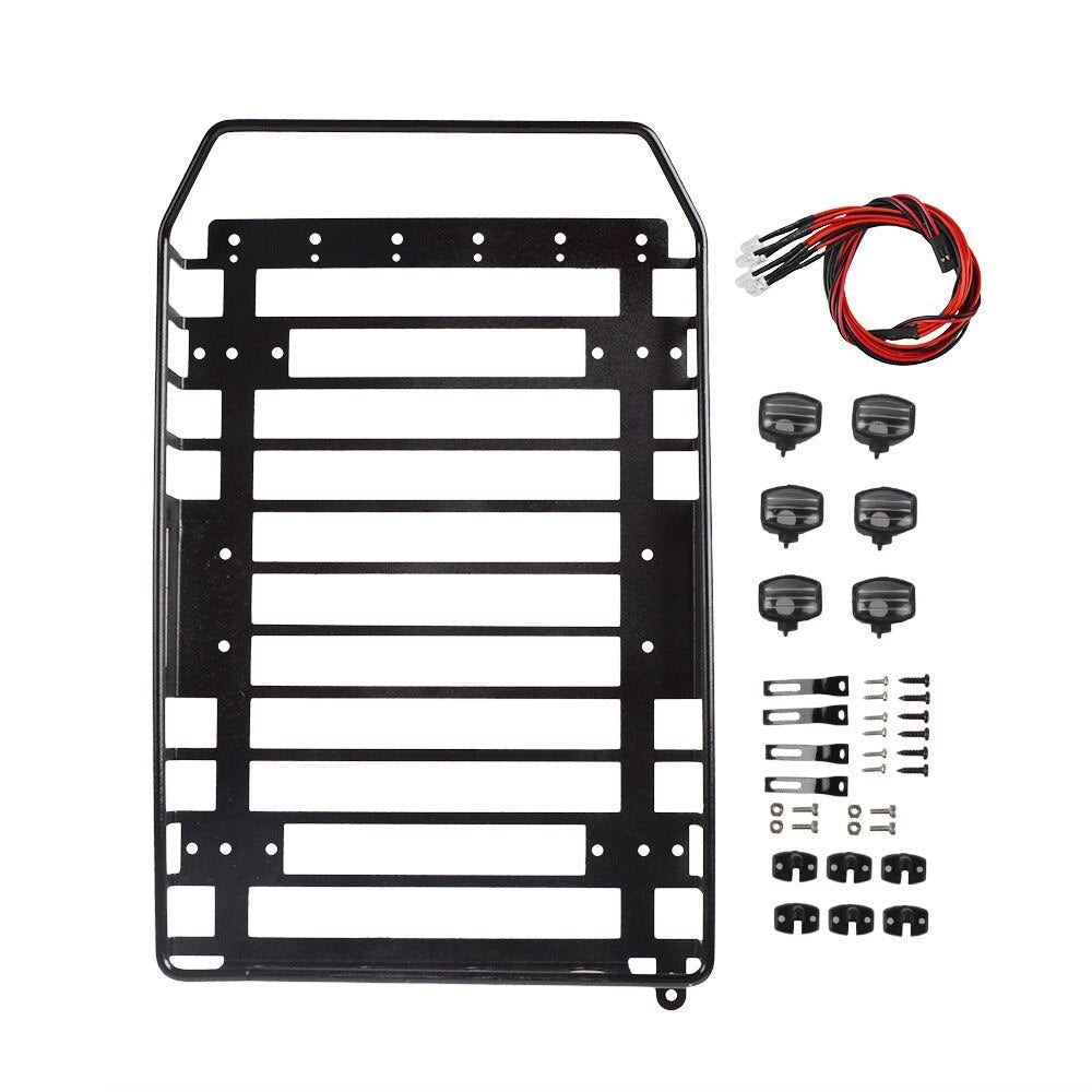 RC Crawler Metal Roof Luggage Rack with LED Light for Traxxas TRX4 Defender 1/10