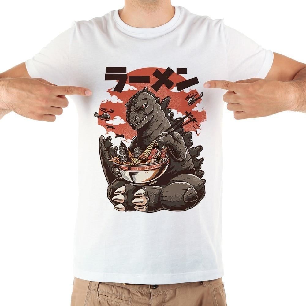 Japan anime style kaiju eat ramen funny t shirt homme summer 2019 new White casu