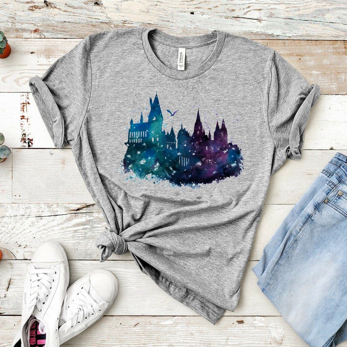 Watercolor Hogwarts School T-shirt The Magical World Hogwarts Shirt Cool Wizard