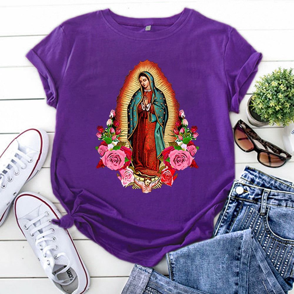 Shorts Sleeve Tops Virgin Mary Of Guadalupe Clothing Fashion Oversized T-Shirts