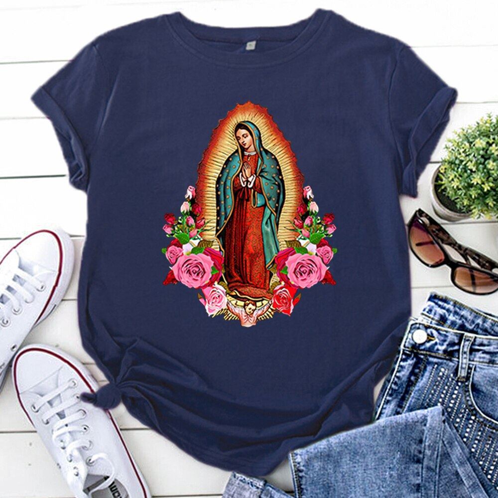 Shorts Sleeve Tops Virgin Mary Of Guadalupe Clothing Fashion Oversized T-Shirts