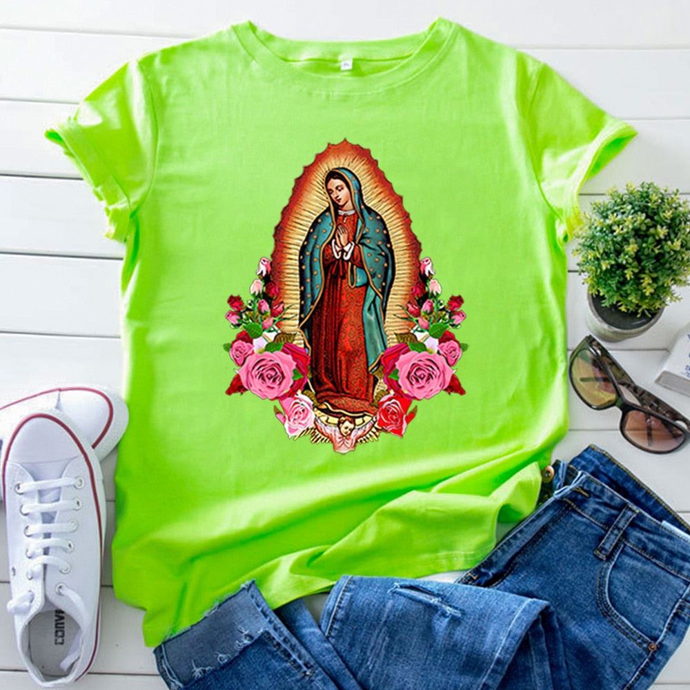 Shorts Sleeve Tops Virgin Mary Of Guadalupe Clothing Fashion Oversized T-Shirts