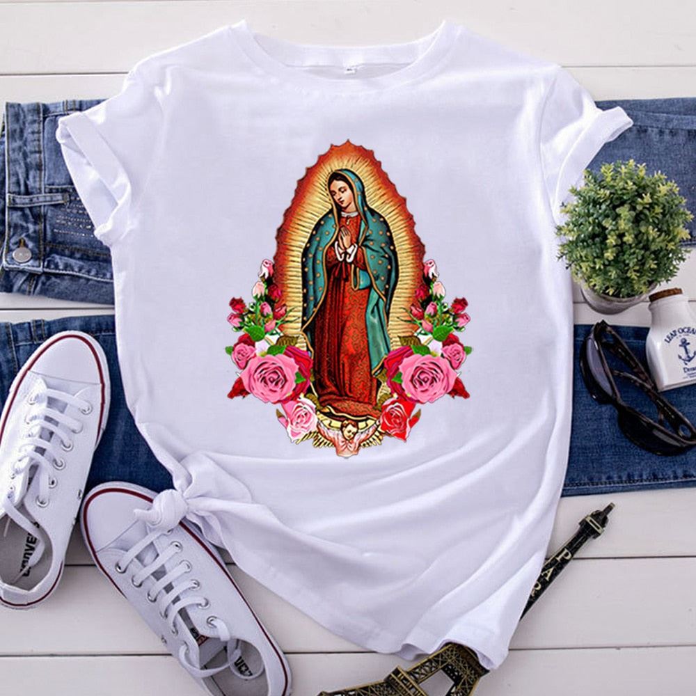 Shorts Sleeve Tops Virgin Mary Of Guadalupe Clothing Fashion Oversized T-Shirts