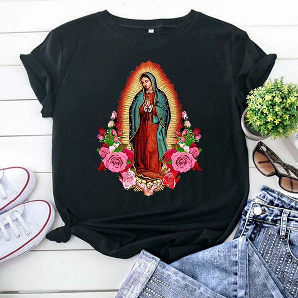 Shorts Sleeve Tops Virgin Mary Of Guadalupe Clothing Fashion Oversized T-Shirts