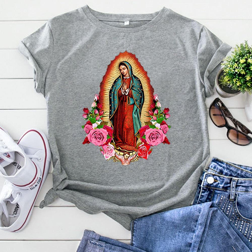 Shorts Sleeve Tops Virgin Mary Of Guadalupe Clothing Fashion Oversized T-Shirts