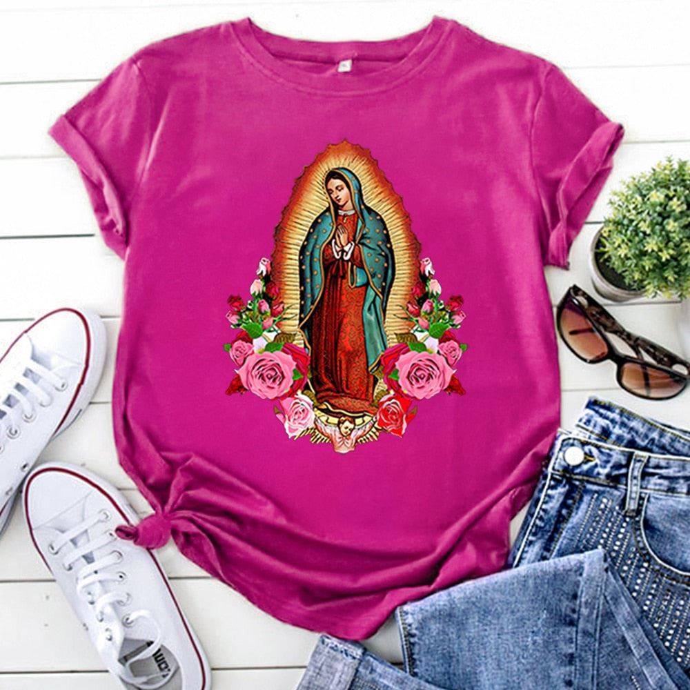 Shorts Sleeve Tops Virgin Mary Of Guadalupe Clothing Fashion Oversized T-Shirts