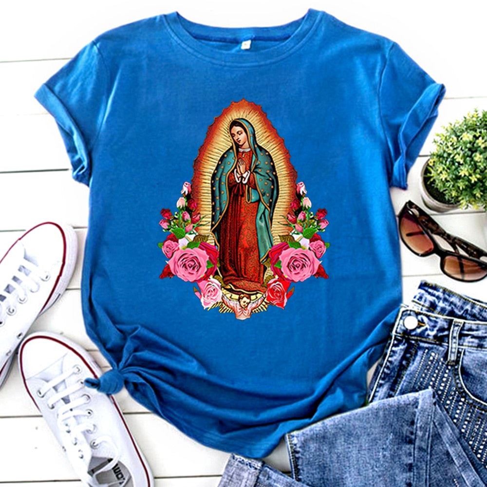 Shorts Sleeve Tops Virgin Mary Of Guadalupe Clothing Fashion Oversized T-Shirts