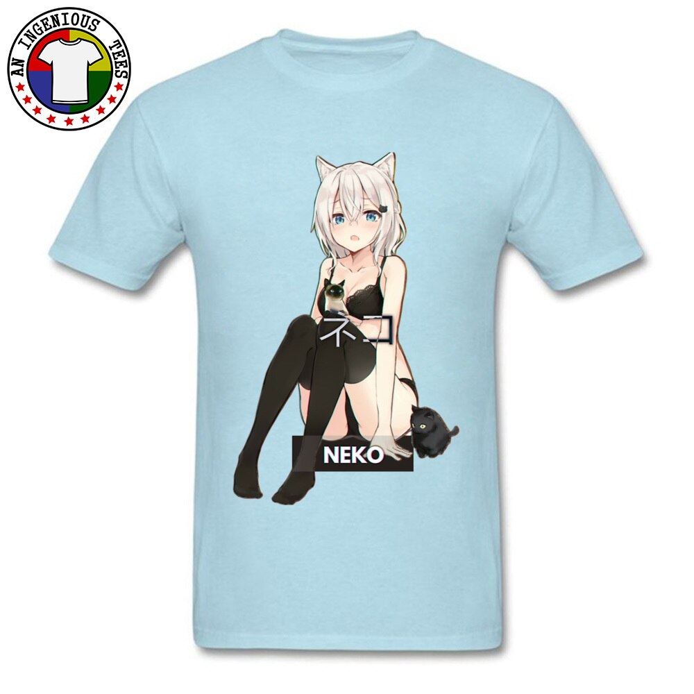 Neko Waifu Ahegao Girl T-shirts Otaku Senpai Nerdy Manga Harajuku Cat Tshirt Pin