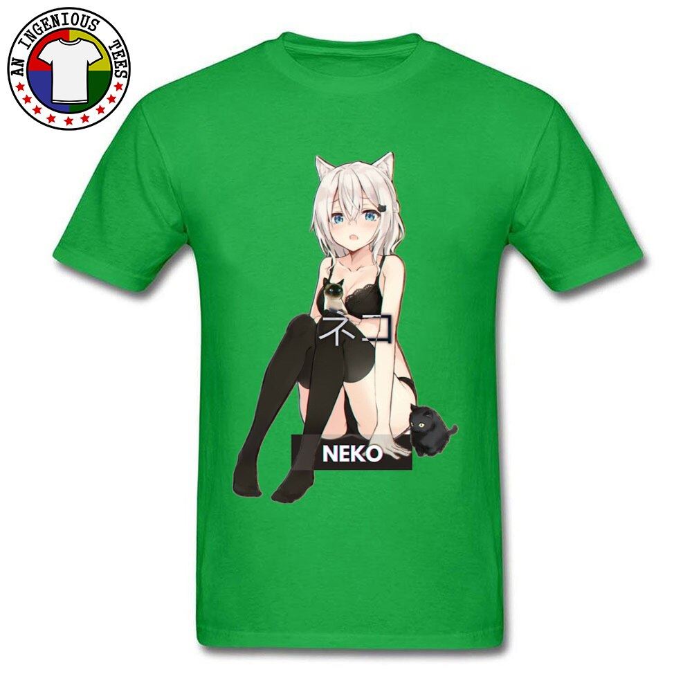 Neko Waifu Ahegao Girl T-shirts Otaku Senpai Nerdy Manga Harajuku Cat Tshirt Pin