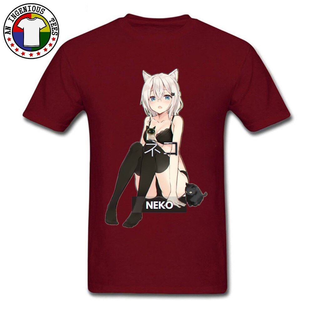 Neko Waifu Ahegao Girl T-shirts Otaku Senpai Nerdy Manga Harajuku Cat Tshirt Pin