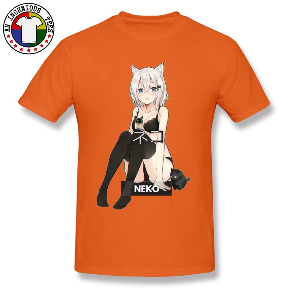 Neko Waifu Ahegao Girl T-shirts Otaku Senpai Nerdy Manga Harajuku Cat Tshirt Pin