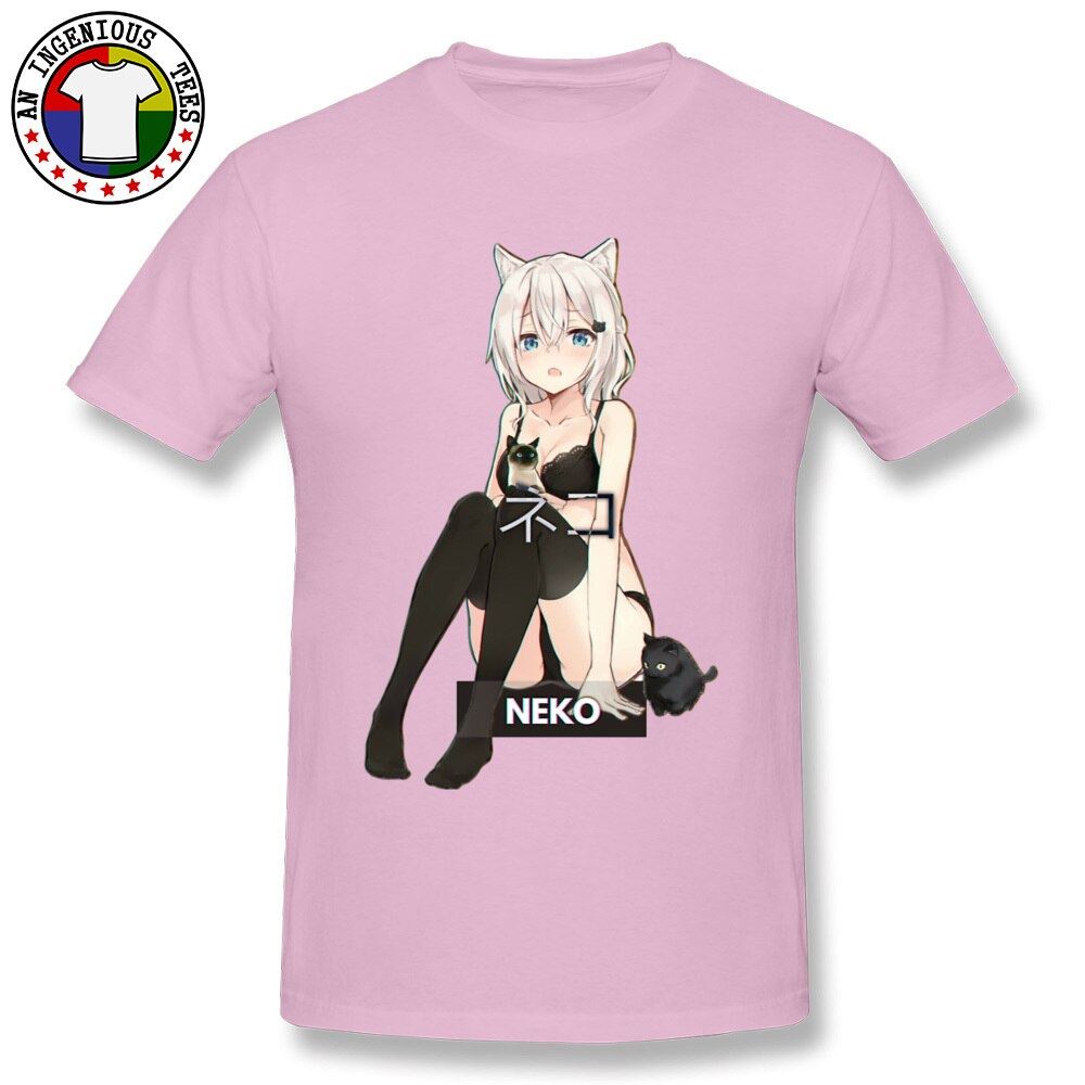 Neko Waifu Ahegao Girl T-shirts Otaku Senpai Nerdy Manga Harajuku Cat Tshirt Pin