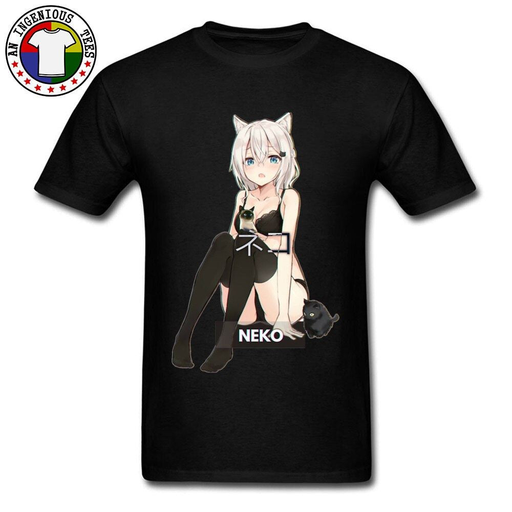 Neko Waifu Ahegao Girl T-shirts Otaku Senpai Nerdy Manga Harajuku Cat Tshirt Pin