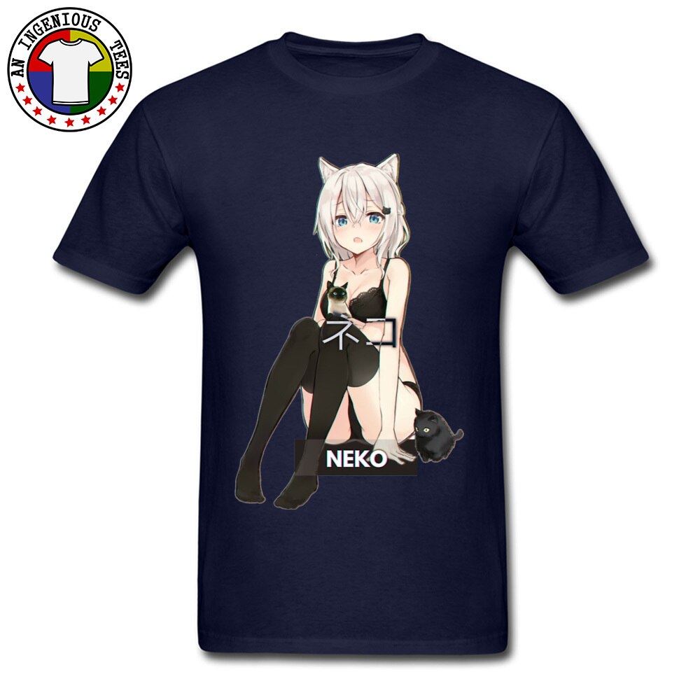 Neko Waifu Ahegao Girl T-shirts Otaku Senpai Nerdy Manga Harajuku Cat Tshirt Pin