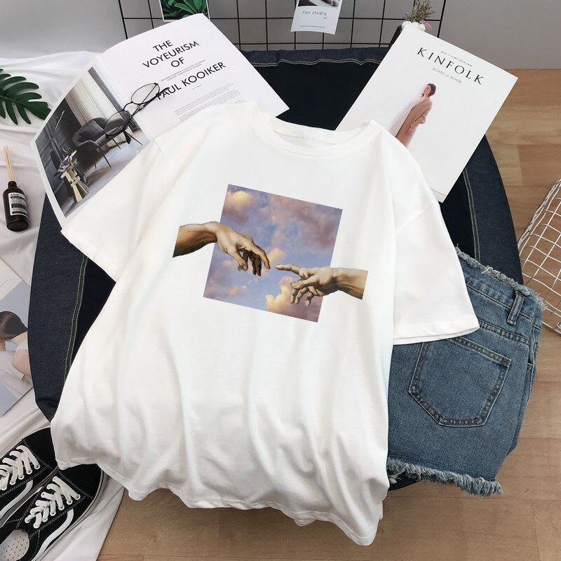 MICHELANGELO Harajuku Fun Personality Aesthetic Art Print T-shirt Women Ulzzang