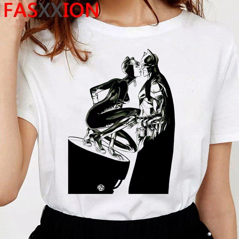 Batman and Catwoman Kiss t-shirt women funny ulzzang kawaii t shirt cartoon 90s