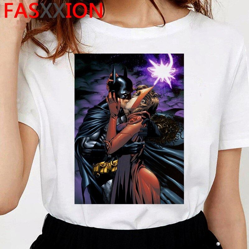 Batman and Catwoman Kiss t-shirt women funny ulzzang kawaii t shirt cartoon 90s