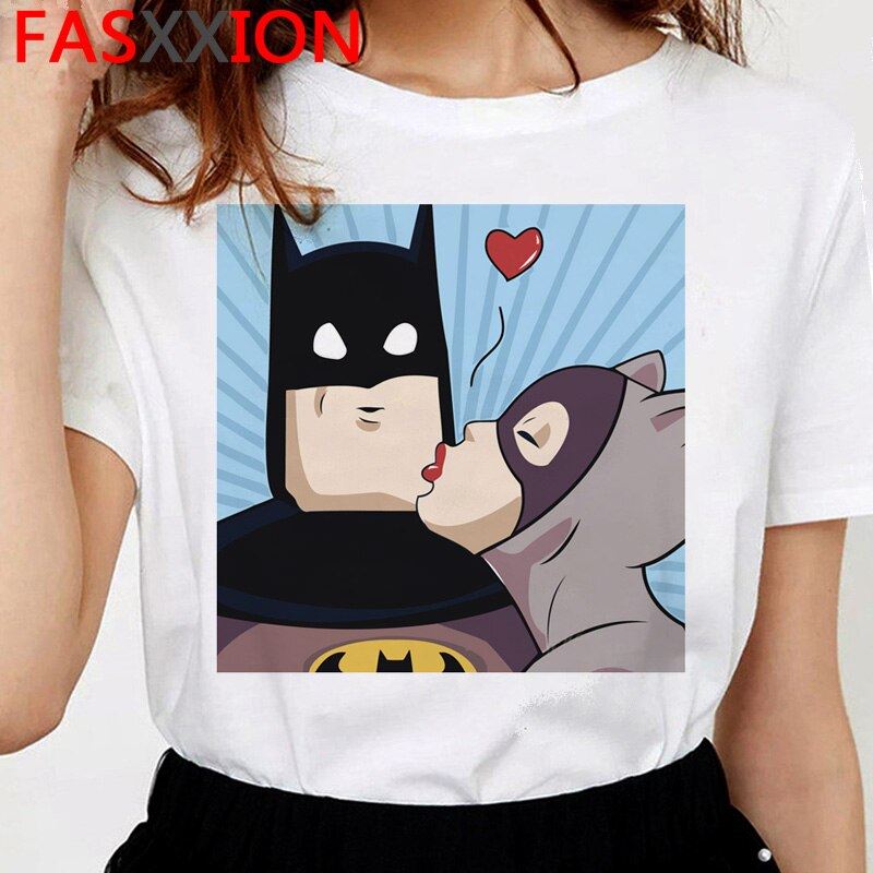 Batman and Catwoman Kiss t-shirt women funny ulzzang kawaii t shirt cartoon 90s