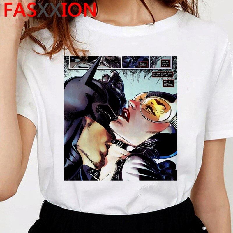 Batman and Catwoman Kiss t-shirt women funny ulzzang kawaii t shirt cartoon 90s