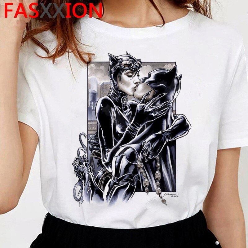 Batman and Catwoman Kiss t-shirt women funny ulzzang kawaii t shirt cartoon 90s