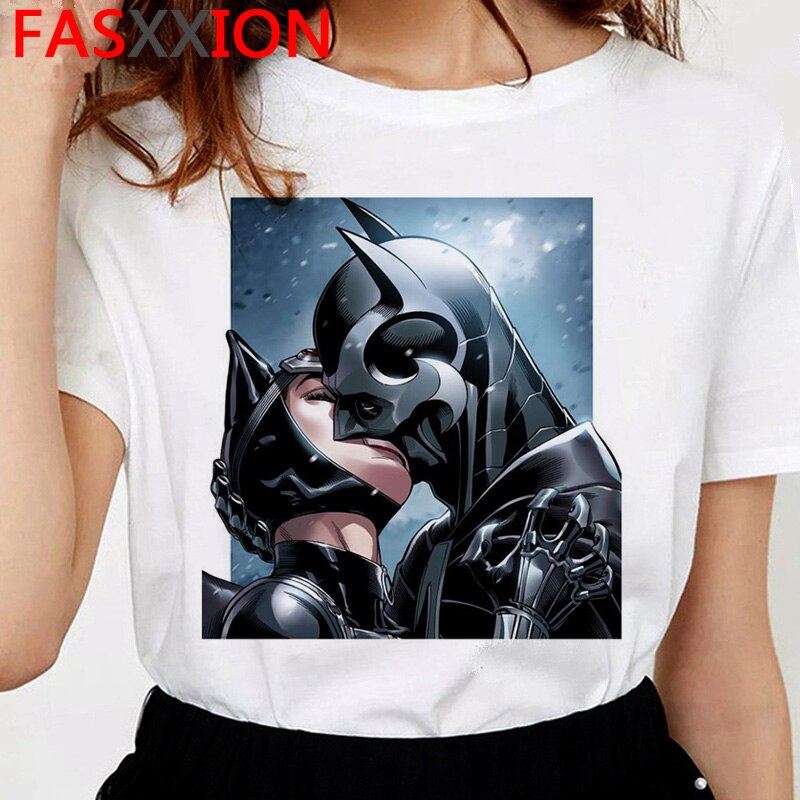 Batman and Catwoman Kiss t-shirt women funny ulzzang kawaii t shirt cartoon 90s