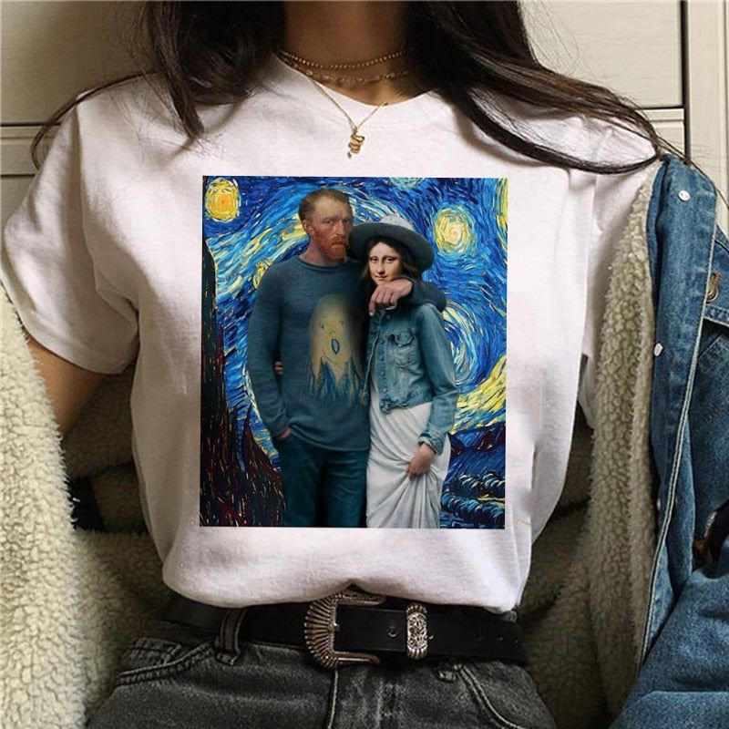 Mona Lisa Aesthetic Harajuku T Shirt Women Ullzang Vintage Graphic T-shirt Funny