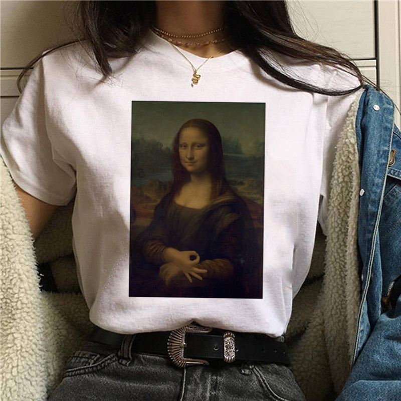 Mona Lisa Aesthetic Harajuku T Shirt Women Ullzang Vintage Graphic T-shirt Funny