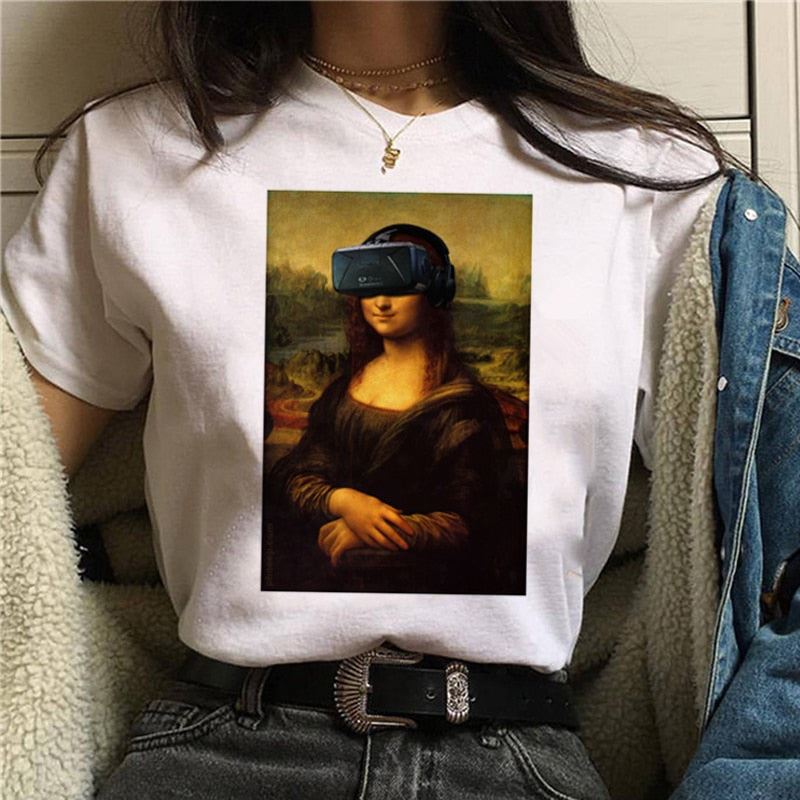 Mona Lisa Aesthetic Harajuku T Shirt Women Ullzang Vintage Graphic T-shirt Funny