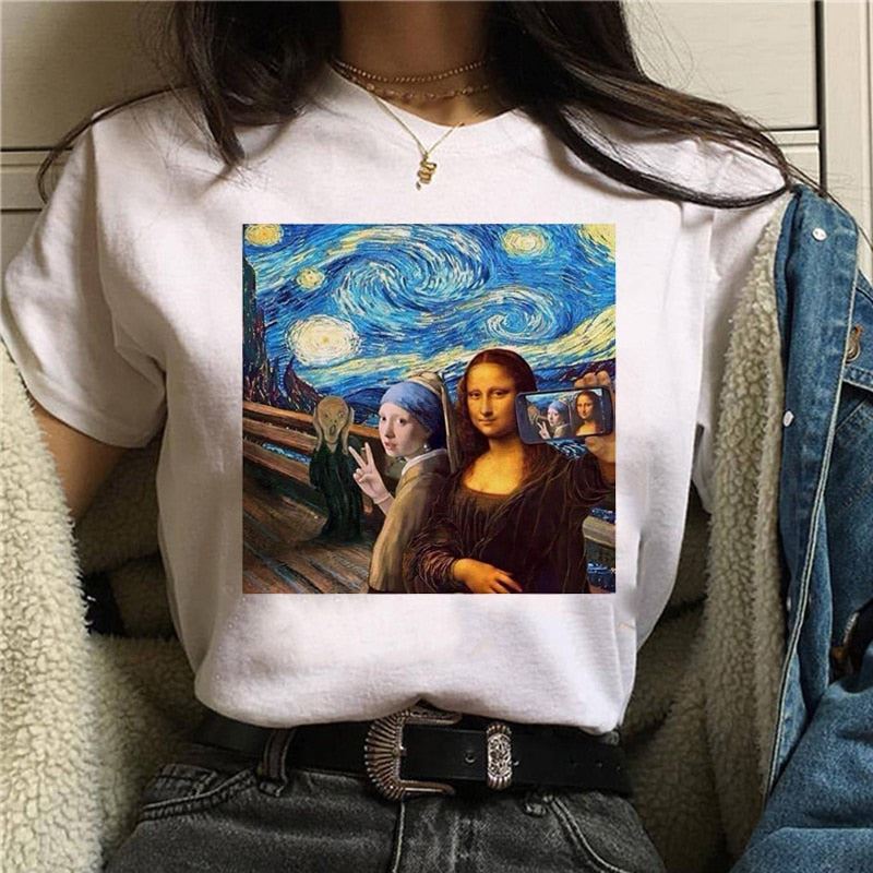 Mona Lisa Aesthetic Harajuku T Shirt Women Ullzang Vintage Graphic T-shirt Funny