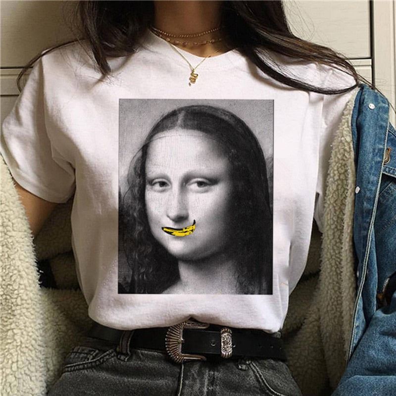 Mona Lisa Aesthetic Harajuku T Shirt Women Ullzang Vintage Graphic T-shirt Funny