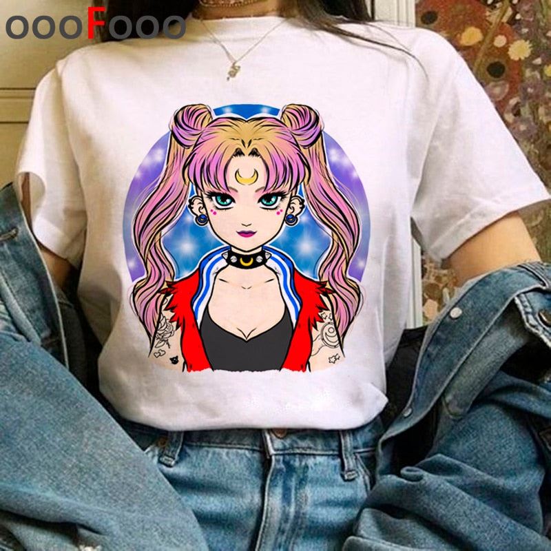 Sailor Moon Harajuku Kawaii Tshirts Women Ullzang Cute Usagi Anime T Shirts 90s