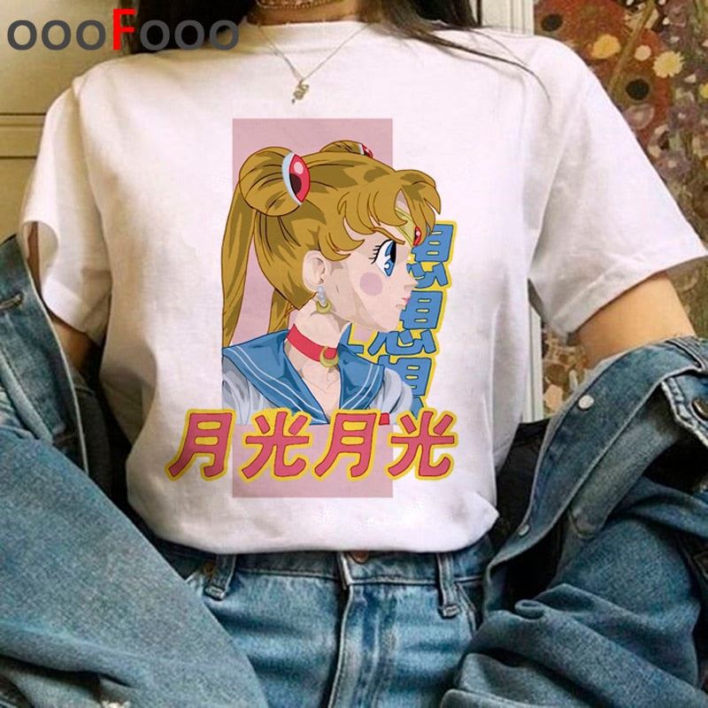 Sailor Moon Harajuku Kawaii Tshirts Women Ullzang Cute Usagi Anime T Shirts 90s