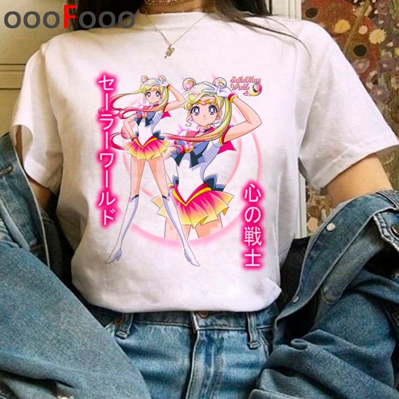 Sailor Moon Harajuku Kawaii Tshirts Women Ullzang Cute Usagi Anime T Shirts 90s