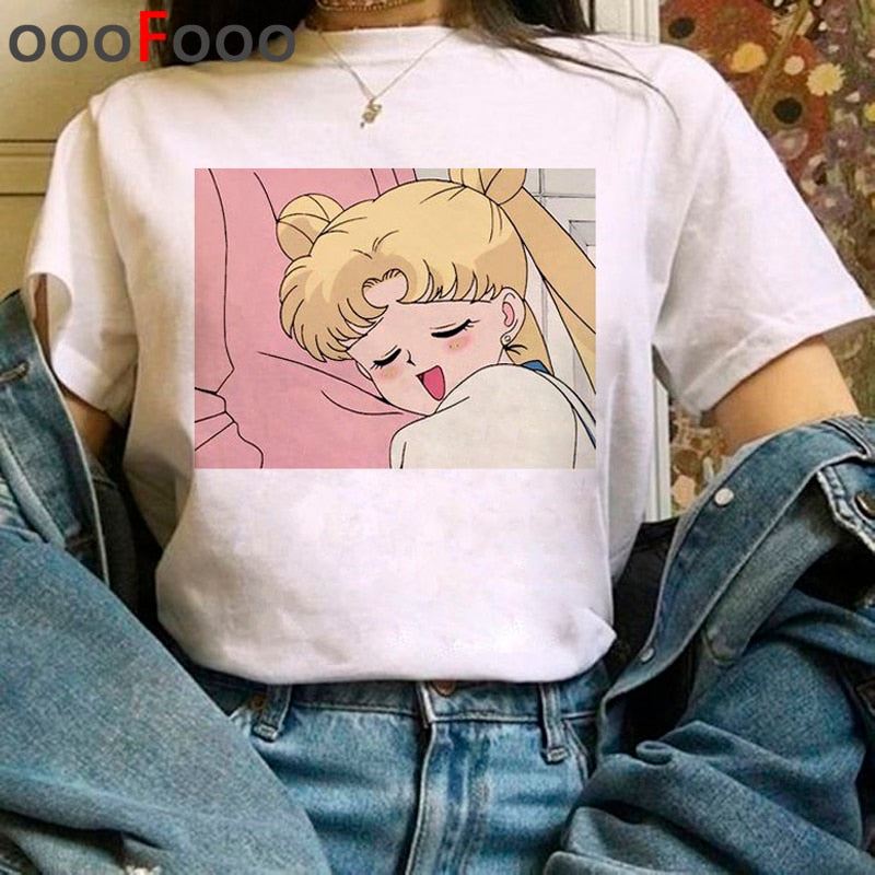 Sailor Moon Harajuku Kawaii Tshirts Women Ullzang Cute Usagi Anime T Shirts 90s