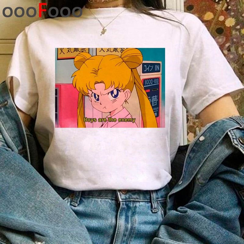 Sailor Moon Harajuku Kawaii Tshirts Women Ullzang Cute Usagi Anime T Shirts 90s