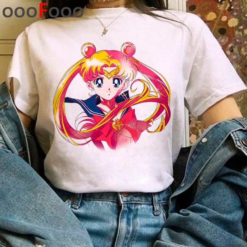 Sailor Moon Harajuku Kawaii Tshirts Women Ullzang Cute Usagi Anime T Shirts 90s