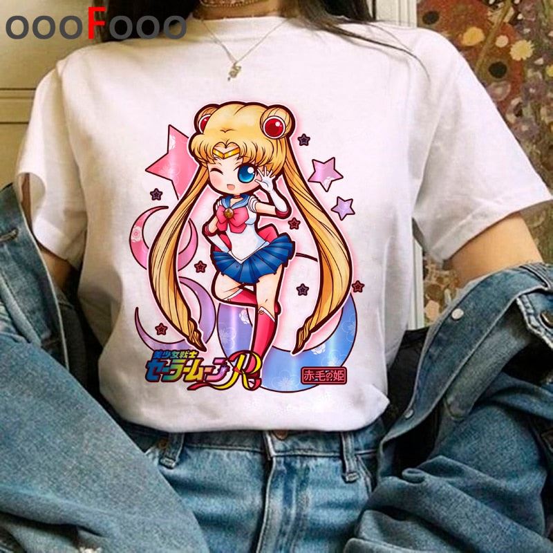 Sailor Moon Harajuku Kawaii Tshirts Women Ullzang Cute Usagi Anime T Shirts 90s