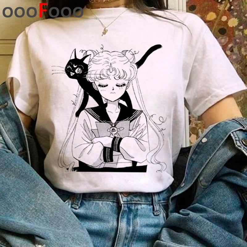 Sailor Moon Harajuku Kawaii Tshirts Women Ullzang Cute Usagi Anime T Shirts 90s