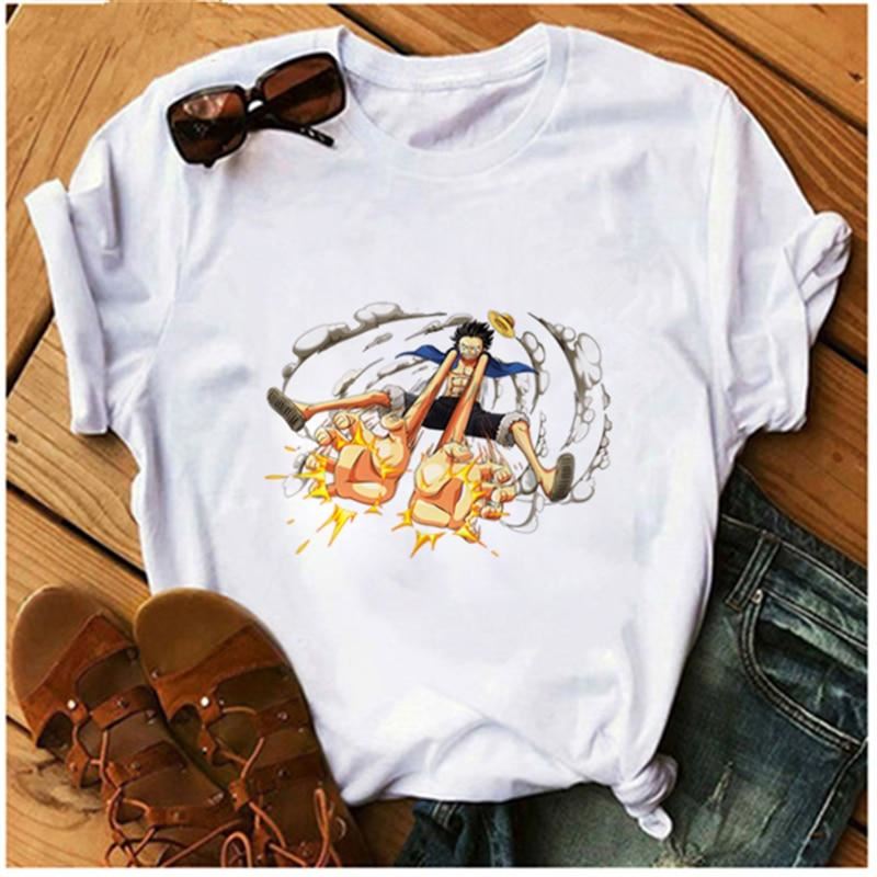 AOWOF Asian one piece Luffy as Sabo Law Zoro and Nami T-shirt  casual O-neck sho