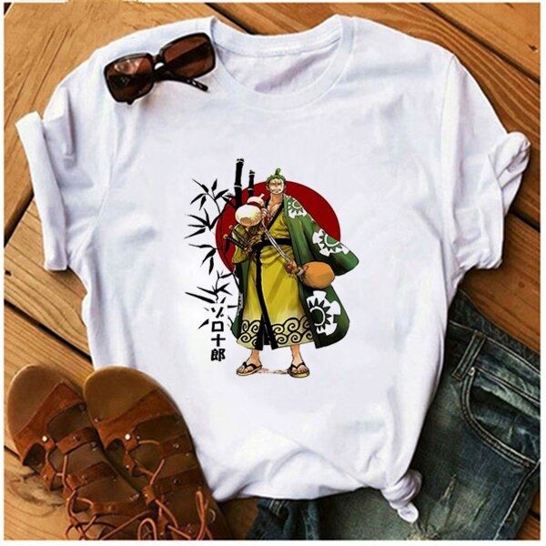 AOWOF Asian one piece Luffy as Sabo Law Zoro and Nami T-shirt  casual O-neck sho