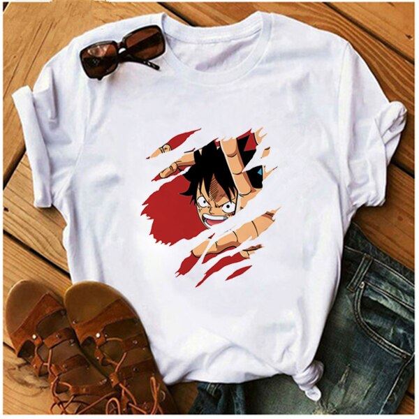 AOWOF Asian one piece Luffy as Sabo Law Zoro and Nami T-shirt  casual O-neck sho