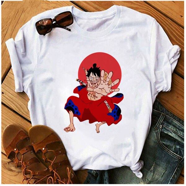 AOWOF Asian one piece Luffy as Sabo Law Zoro and Nami T-shirt  casual O-neck sho