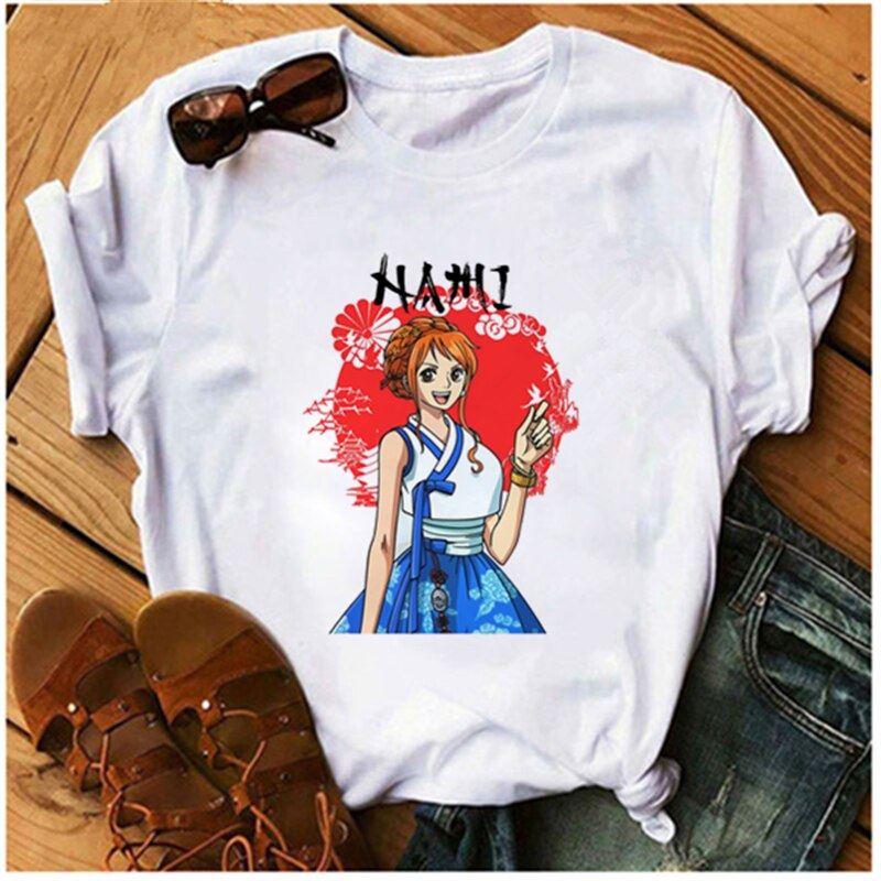 AOWOF Asian one piece Luffy as Sabo Law Zoro and Nami T-shirt  casual O-neck sho