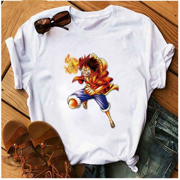 AOWOF Asian one piece Luffy as Sabo Law Zoro and Nami T-shirt  casual O-neck sho