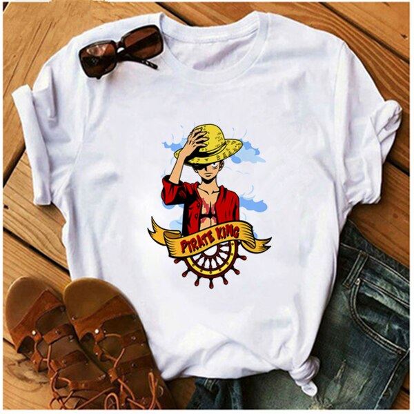 AOWOF Asian one piece Luffy as Sabo Law Zoro and Nami T-shirt  casual O-neck sho